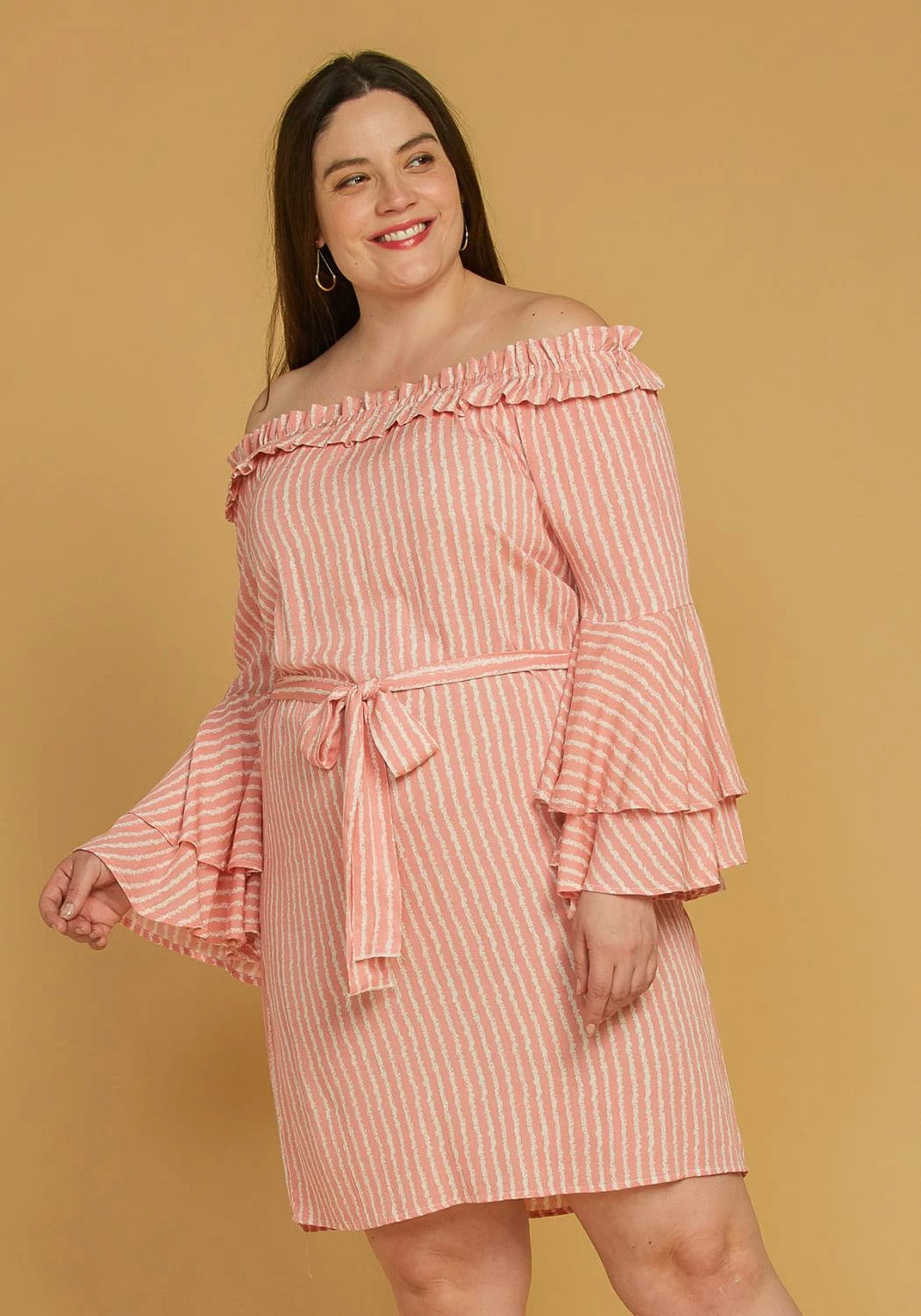 Asoph Plus Size Off Shoulder Stripe Mini Dress 2 Asoph Plus Size Off Shoulder Stripe Mini Dress - Image 2