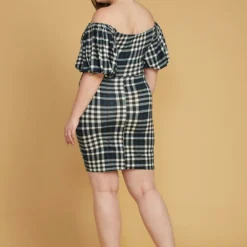 Asoph Plus Size Plaid Split Off Shoulder Dress -Radiant Drape Sales 2005569 117 3
