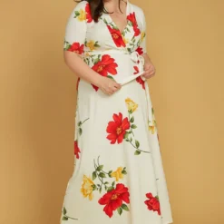 Asoph Plus Size Short Sleeve Floral Wrap Maxi Dress