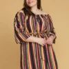 Asoph Plus Size Stripe Off Shoulder Casual Dress