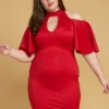 Plus Size Shoulder Cutout Mock Neck Dress