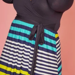 Plus Size Multi Stripe Contrast Wrap Dress -Radiant Drape Sales 2005596 105 4