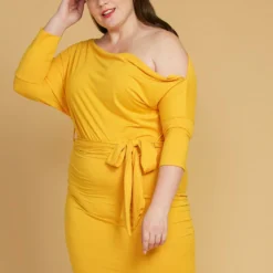 Asoph Plus Size One Shoulder Tie Waist Dress