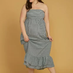 Asoph Plus Size Smocked Tube Top Ruffle Hem Maxi Dress