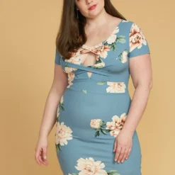 Asoph Plus Size Cross Front Floral Bodycon Dress