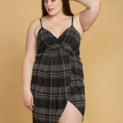 Asoph Plus Size Plaid Wrap Dress