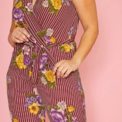 Asoph Plus Size Floral Stripe Sleeveless Cropped Jumpsuit -Radiant Drape Sales 2005621 111 4