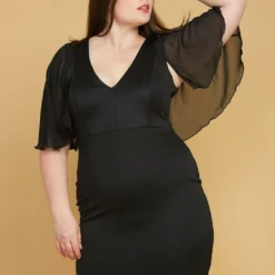 Plus Size Chiffon Cape Shoulder Dress