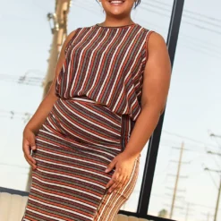 Pleione Plus Size Gathered Multi Print Multi Skirt