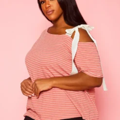 Plus Size Asymmetric Neckline Striped Shirt -Radiant Drape Sales 2006656 186 2