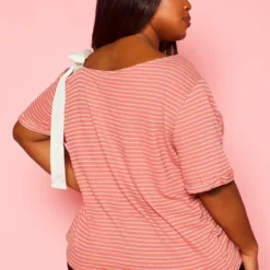 Plus Size Asymmetric Neckline Striped Shirt -Radiant Drape Sales 2006656 186 3