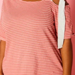 Plus Size Asymmetric Neckline Striped Shirt -Radiant Drape Sales 2006656 186 4