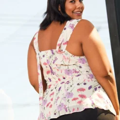Pleione Plus Size V-Neck Peplum Tank Floral Blouse -Radiant Drape Sales 2006664 102 3