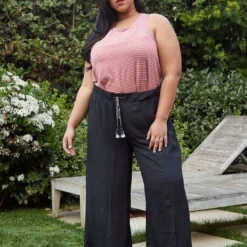 Pleione Plus Size Tassel Drawstring Palazzo Pants