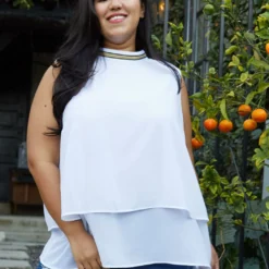 Pleione Plus Size Layered Mock Neck Sleeveless Chiffon Blouse
