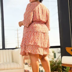 Pleione Plus Size Womens Red Floral Tier Layered Chiffon Dress -Radiant Drape Sales 2006704 110 3