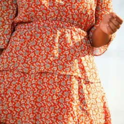 Pleione Plus Size Womens Red Floral Tier Layered Chiffon Dress -Radiant Drape Sales 2006704 110 4