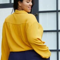 Pleione Plus Size Pleated Tie Hem Button Down Blouse -Radiant Drape Sales 2006712 159 3