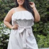 Pleione Plus Size Ruffle Empire Tie Waist Sun Dress