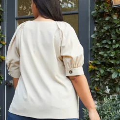 Pleione Plus Size Puff Shoulder Button Down Blouse -Radiant Drape Sales 2006721 154 3