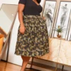 Asoph Plus Size Camo Print Pleated Women Midi Skirt