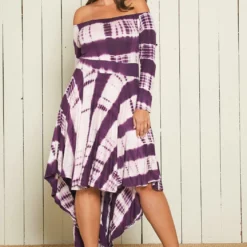 Asoph Plus Size Off Shoulder Hi-Lo Tie Dye Dress