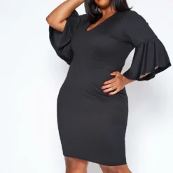 Asoph Plus Size Bell Sleeve Bodycon Mini Dress