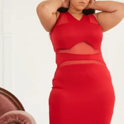 Plus Size Sheer Sleeveless Party Dress