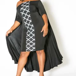 Asoph Plus Size Off Shoulder Cape Dress