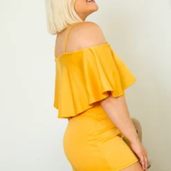 Asoph Plus Size Womens Off Shoulder Yellow Layered Ruffle Romper 7 Asoph Plus Size Womens Off Shoulder Yellow Layered Ruffle Romper -Radiant Drape Sales 2008565 105 2