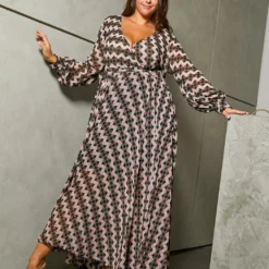 Asoph Plus Size Multi Print Wrap Maxi Dress