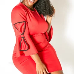 Asoph Plus Size Bow Sleeve Bodycon Party Dress