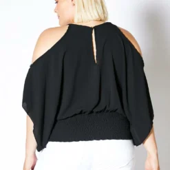 Asop Plus Size Cold Shoulder Womens Ruched Blouse -Radiant Drape Sales 2009976 001 3