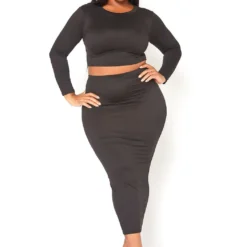 Plus Size Matching Crop Top And Maxi Skirt Set