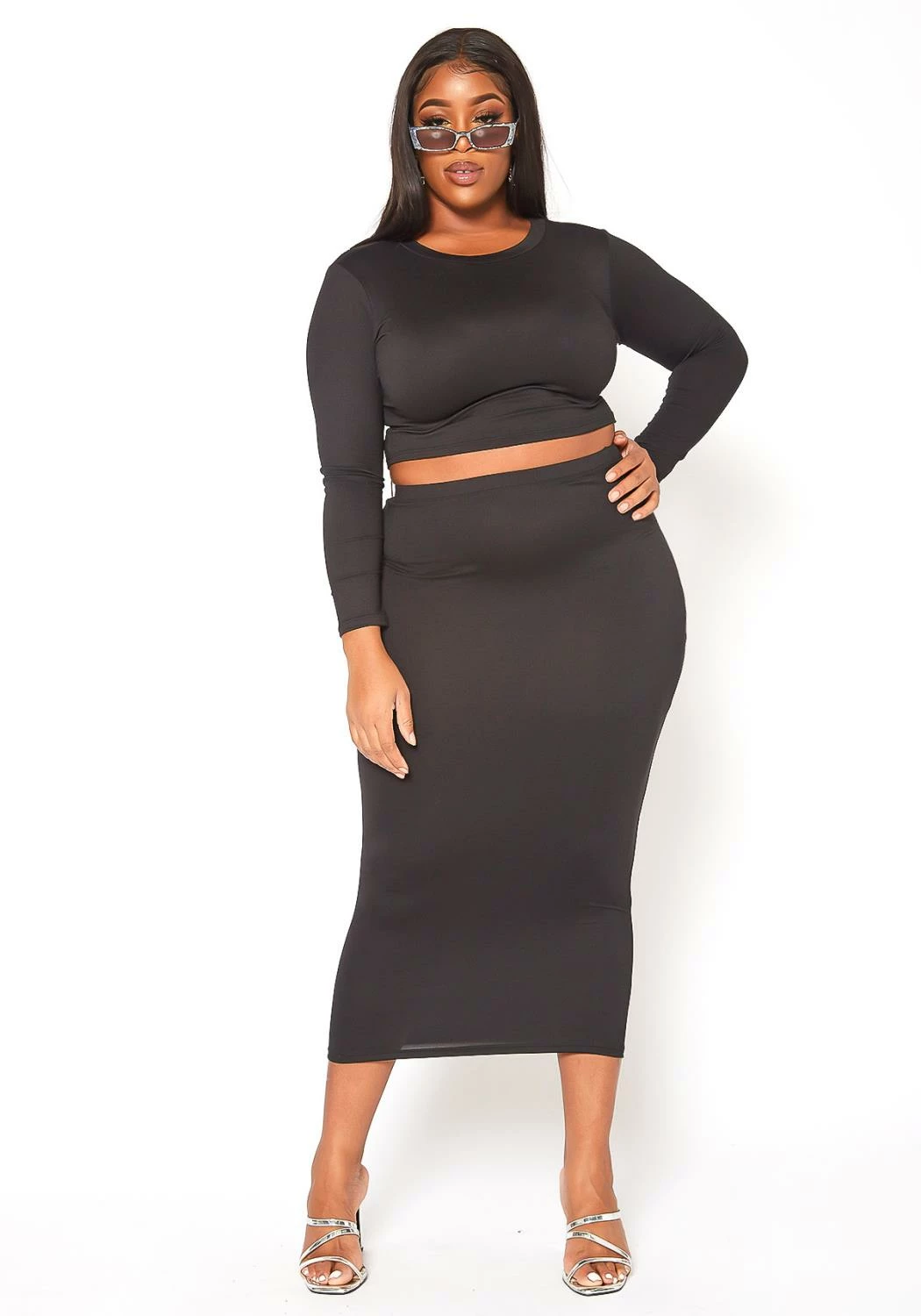 Plus Size Matching Crop Top And Maxi Skirt Set 2 Plus Size Matching Crop Top And Maxi Skirt Set - Image 2