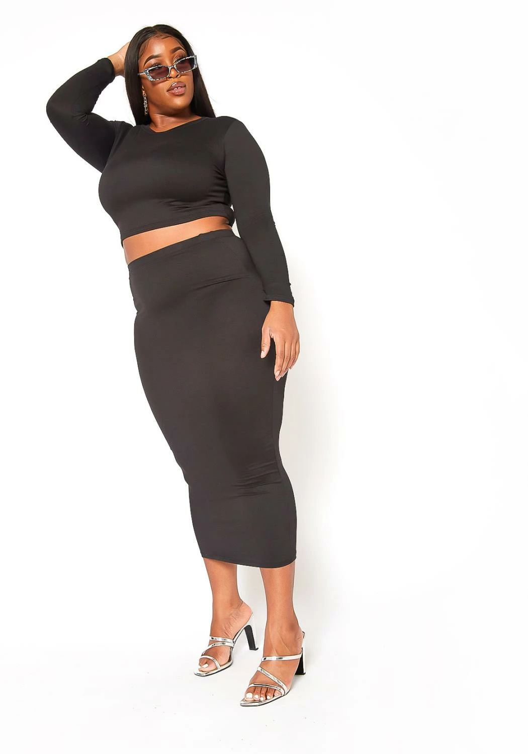 Plus Size Matching Crop Top And Maxi Skirt Set 3 Plus Size Matching Crop Top And Maxi Skirt Set - Image 3
