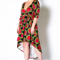 Asoph Plus Size Multi Print Hi Lo Wrap Dress