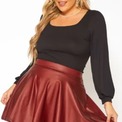 Plus Size Faux Leather High Waist Circle Skirt