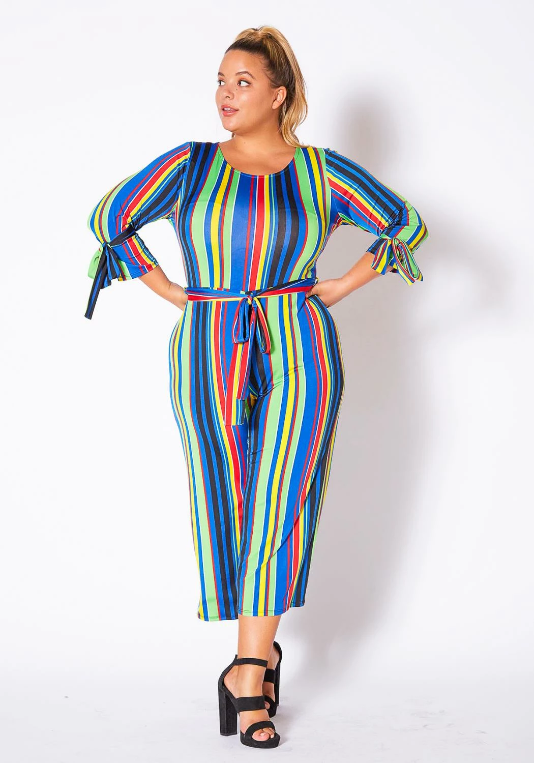 Asoph Curvy Womens Over The Rainbow Striped Jumpsuit 1 Asoph Curvy Womens Over The Rainbow Striped Jumpsuit
