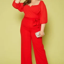 Plus Size Off Shoulder Drape Front Jumpsuit