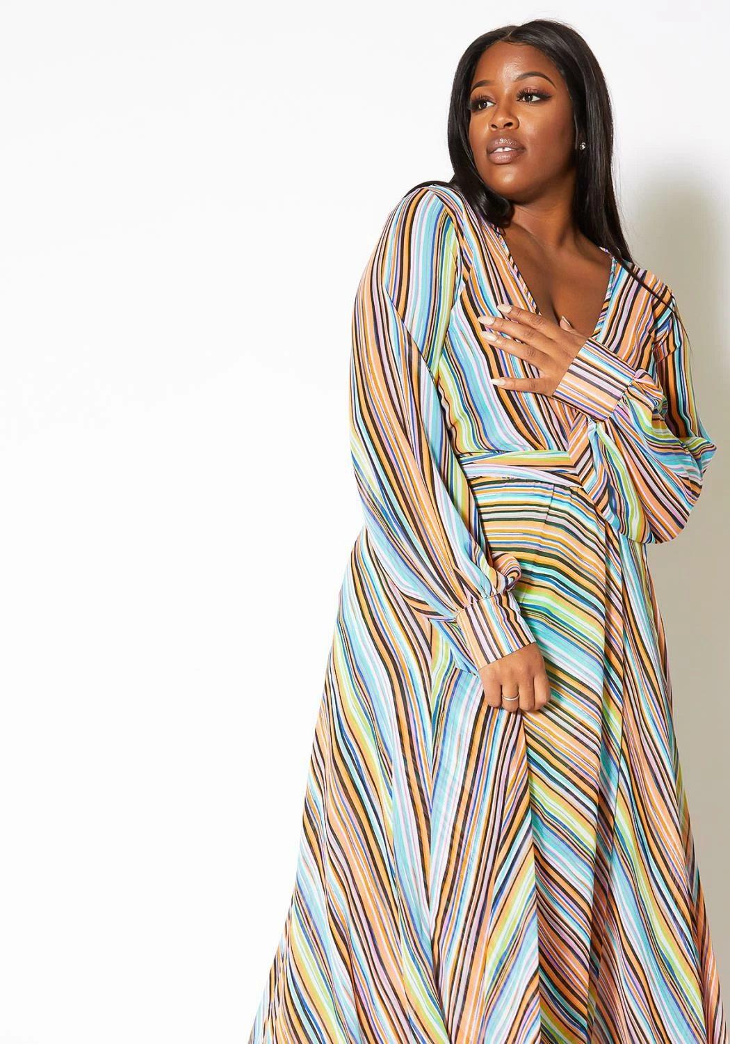Asoph Plus Size Candy Striped Womens Maxi Gown 2 Asoph Plus Size Candy Striped Womens Maxi Gown - Image 2