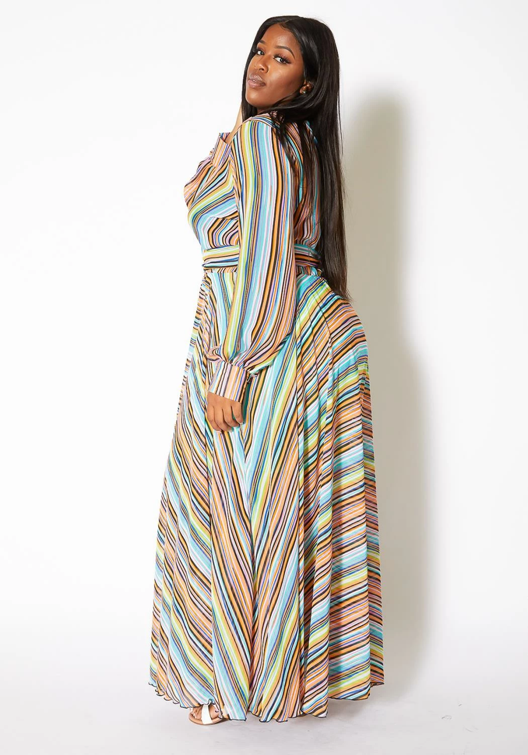 Asoph Plus Size Candy Striped Womens Maxi Gown 3 Asoph Plus Size Candy Striped Womens Maxi Gown - Image 3