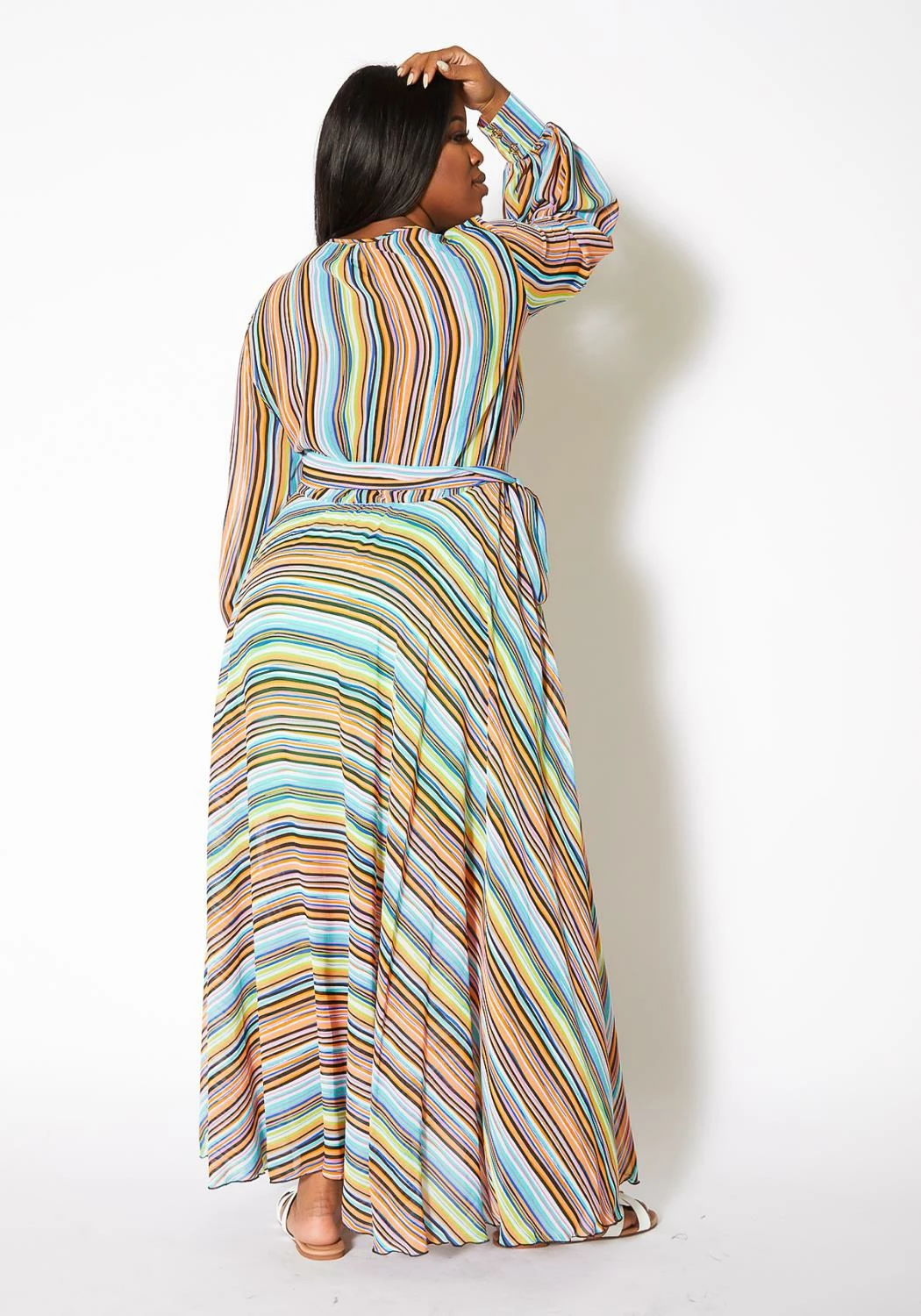 Asoph Plus Size Candy Striped Womens Maxi Gown 4 Asoph Plus Size Candy Striped Womens Maxi Gown - Image 4