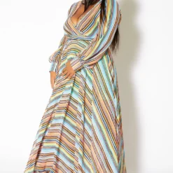 Asoph Plus Size Candy Striped Womens Maxi Gown