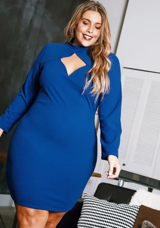 Asoph Plus Size Keyhole Front Long Sleeve Mini Dress -Radiant Drape Sales 2011092 188 3