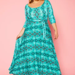 Plus Size Snake Print Fit & Flare Maxi Dress