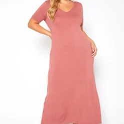 Plus Size V-Neck Short Sleeve Maxi Dress With Pockets