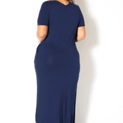 Plus Size V-Neck Short Sleeve Maxi Dress With Pockets 6 Plus Size V-Neck Short Sleeve Maxi Dress With Pockets -Radiant Drape Sales 2011149 933 6