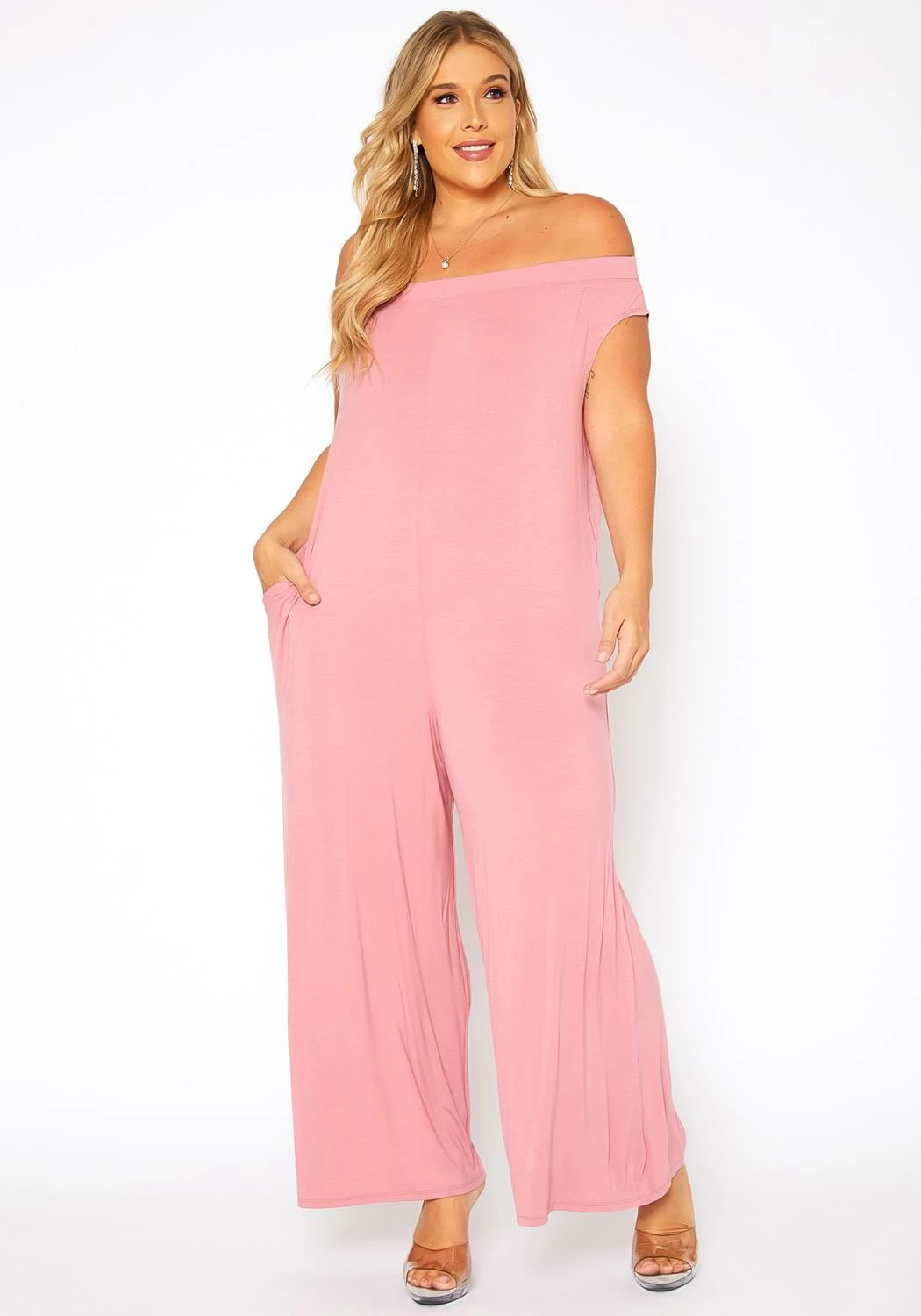 Bellatrix Plus Size Off Shoulder Wide Leg Jumpsuit 2 Bellatrix Plus Size Off Shoulder Wide Leg Jumpsuit - Image 2