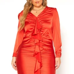 Asoph Plus Size Satin Waterfall Drape Long Sleeve Mini Dress 11 Asoph Plus Size Satin Waterfall Drape Long Sleeve Mini Dress -Radiant Drape Sales 2011254 120 0